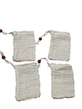 Handmade Crochet Drawstring Soap Bags - Natural Cream